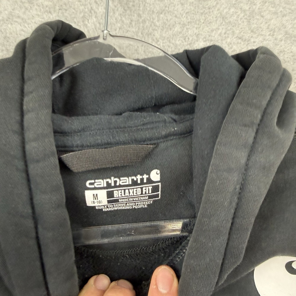Carhartt Hoodie Sweatshirt Womens Medium Black Relaxed Fit Workwear Spellout - Picture 4 of 9